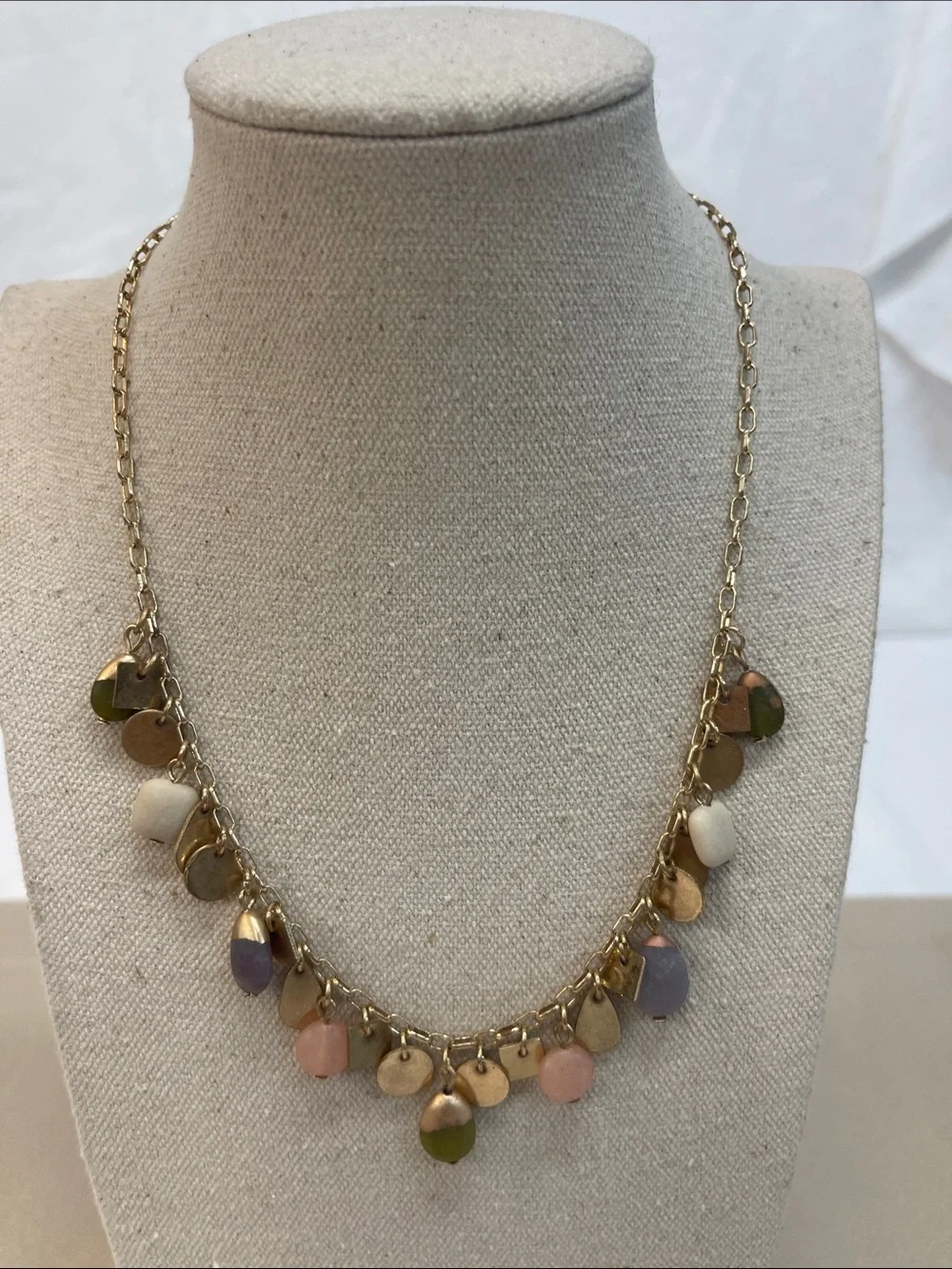 Universal Thread necklace honey topaz, lilac, green agate, and peach moonstone